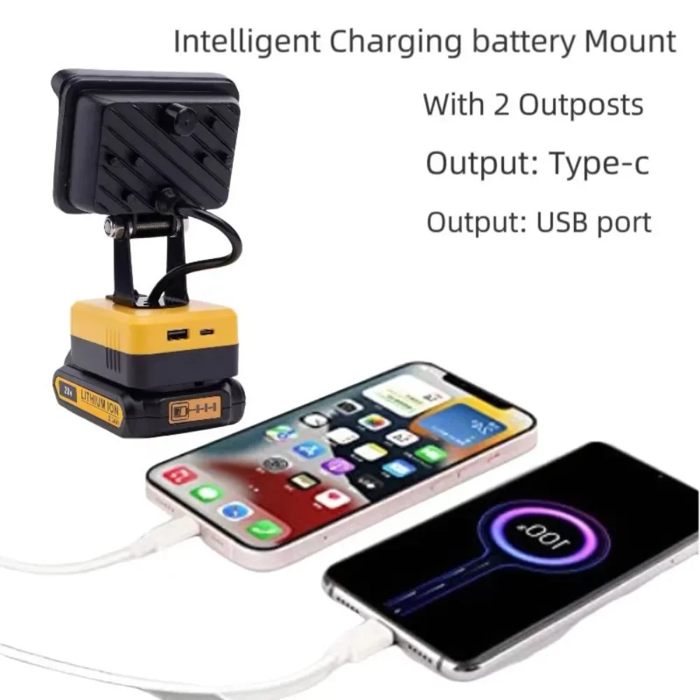 1 Single Head Lithium Battery Power Supply Portable LED work Light  For Dewalt 18v 20V Battery With USB And C-type Charger Ports