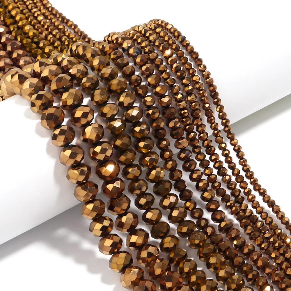 1 Strang 3 4 6 8 10 mm Rondelle facettierte Kristallperlen braunes Glas lose Perlen für DIY Schmuckherstellung Halskette Armbänder Zubehör