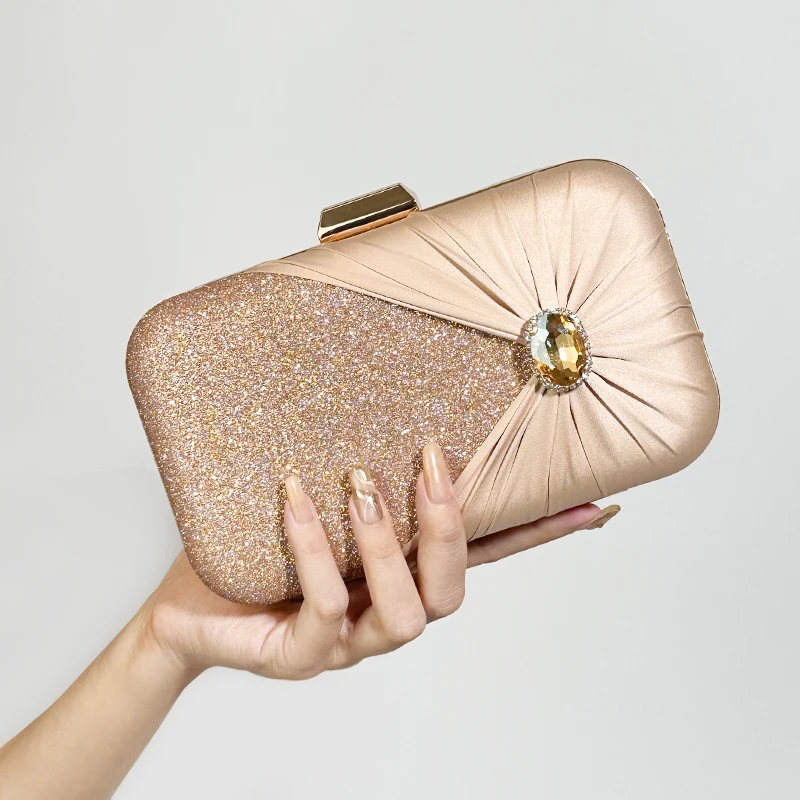 

New 2025 Diamond Embedded Evening Bag Women's Handbag Handcrafted Pleated Bag Banquet Bag Internet Celebrity Bestse...