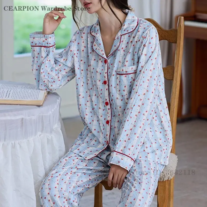 

Cotton Print Print 2PCS Pajamas Set Sleepwear Spring Autumn Long Sleeve Pijamas Suit Home Clothes Loose Casual Loungewear Pyjama