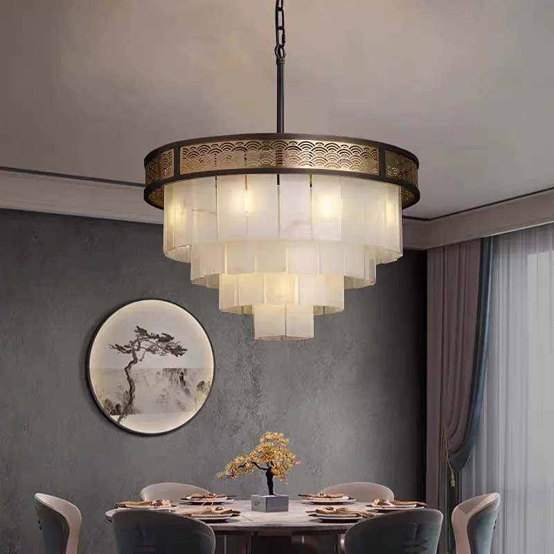

Marble Ring Ceiling Chandelier. Featuring a polished nickel frame, this dimmable lamp casts a sophisticated lustre perfect