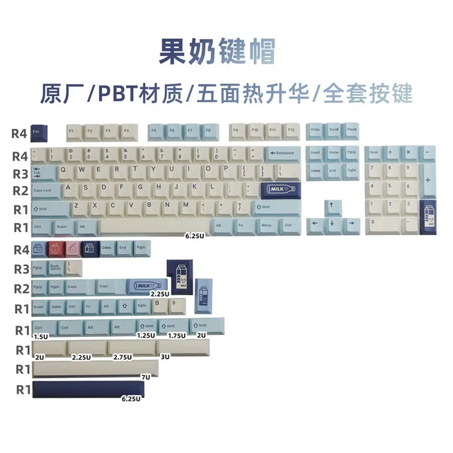 

140 Key/set Fruity Milk Keycaps PBT Dye Sublimation Key Caps Cherry Profile Keycap With ISO Enter 3U 7U Spacebar 1.75u 2u Shift