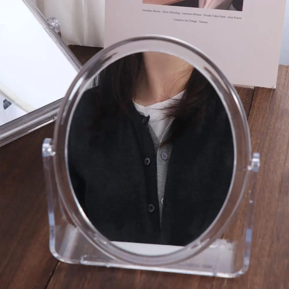 Round Square 5x Magnifying Mirror Double-sided Flexible Desktop Cosmetic Mirror with Stand Clear Table Makeup Mirror Makeup