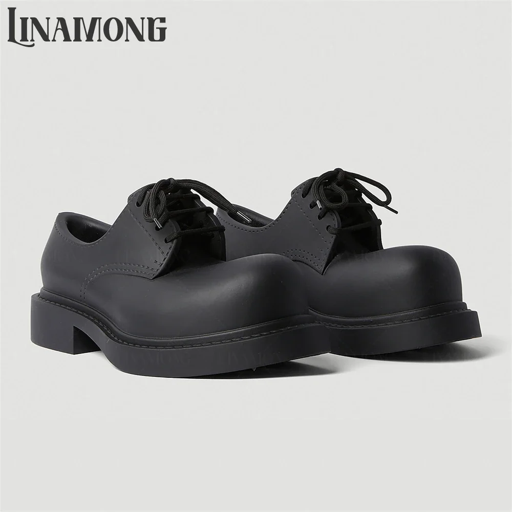 

Exaggerated Round Toe Derby Shoes Black PU Leather Lace up Shoes Novelty Designer Fashionable Style Daily Casual Shoes for Men