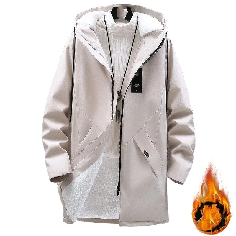 Autumn Winter Men's Hooded Bandage Flocking Solid Pockets Long Sleeve Zipper Cardigan Jacket Coats Casual Office Lady Tops