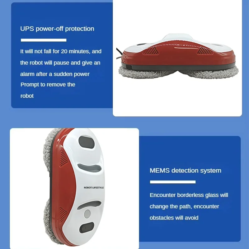 Automatic Glass washing Robotic Windows Cleaner Route Planning, Two Water Tank, Power-off Protection, Remote Control