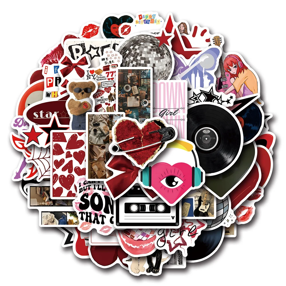 10/30/55pcs Vintage Aesthetic Downtown Y2K Girl Stickers Cartoon Decoration Decals DIY Suitcase Notebook Helmet Graffiti Sticker