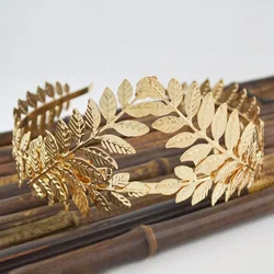 Baroque Golden Metal Leaf Hair Hoop Headpiece Crown tiaras Headband Roman Goddess Greek  Bride Women Hair band Wedding Headwear