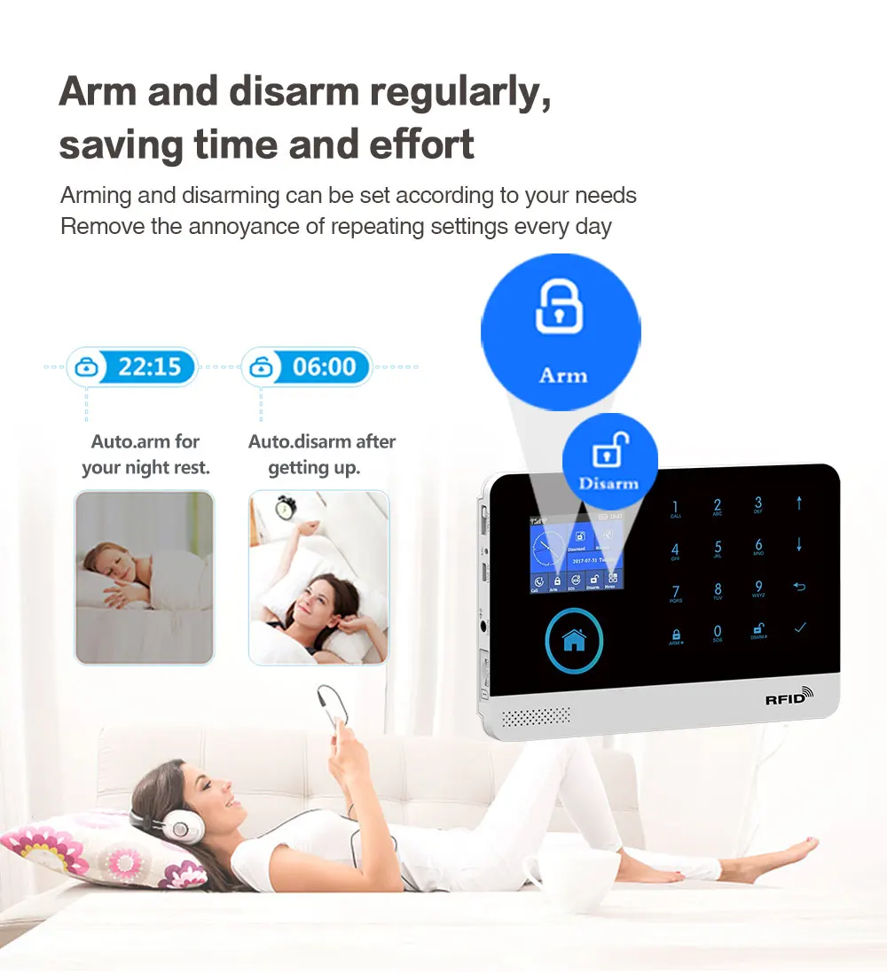 Wofea Tuya Smart Wifi GSM Alarm 103 Wireless 99 Zone Home Securitry Alarm System Smartlife APP Control Touch Keyboard LCD