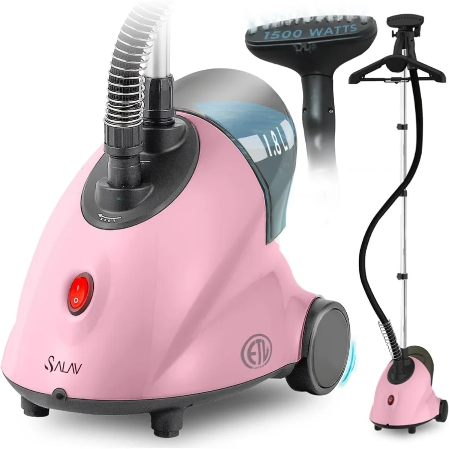 

GS18-DJ Pink Standing Garment Steamer with Roll Wheels for Easy Movement 1.8L Large Water Tank Enables Up to 1 Hour of Continuo