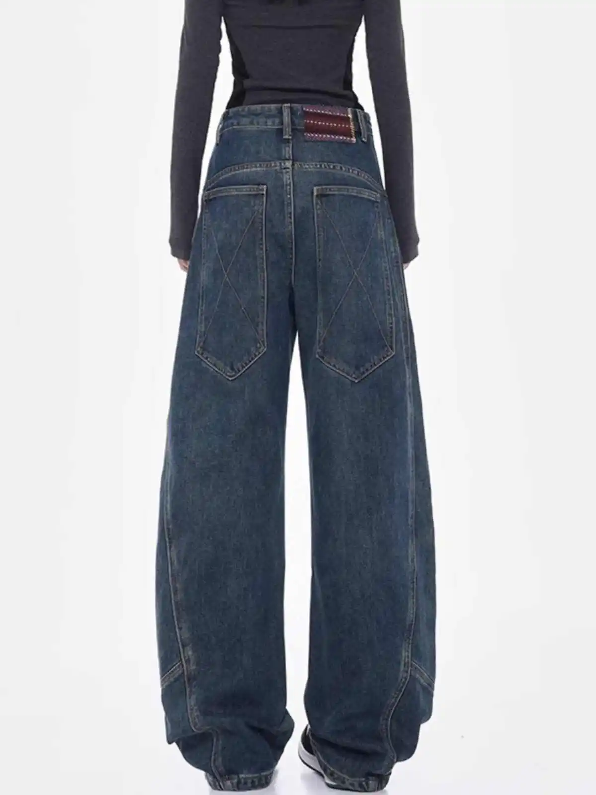 

Blue Womens Jeans High Waist Vintage Design Hip Hop Straight Baggy Denim Pants Street Y2K American Style Wide Leg Denim Trouser