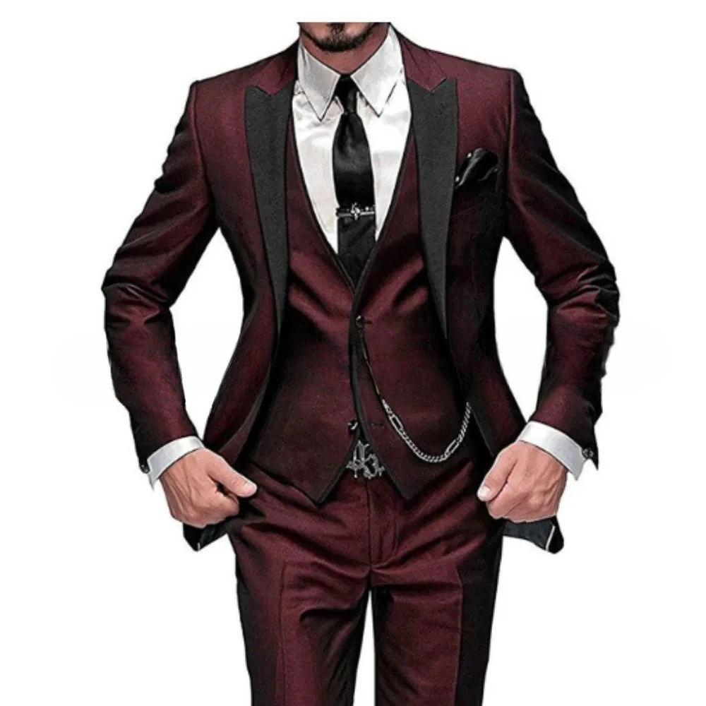 

2025 Men 3 Piece Set BlazerTurn Down Collar Suits Business Coat Blazers Single Button Vest Straight Ankle Length Pants Spliced