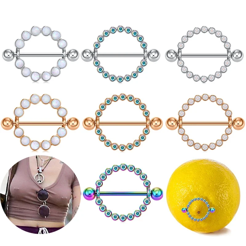 14G 2pcs Titanium Nipple Piercing Heart Barbell  Opal Nipple Shield Flower Charming Nipple Rings For Women Body Piercing Jewelry