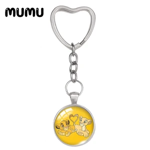 Aslan kral anahtarlık-çocuklar için kalp, Simba ve Nana, anahtarlık, cam kubbe cabochon, hediyeler, takılar, yepyeni, 2024 En iyi 10 ürün anahtarı, rei leao-no. 8