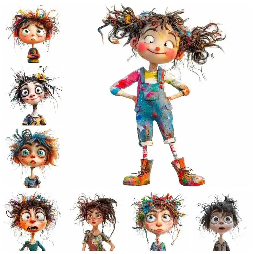 Cartoon Watercolor Painting Quirky Girl Heat Transfer Patches For Clothing DIY A-Level Washable T-shirts Iron-on Thermal Sticker