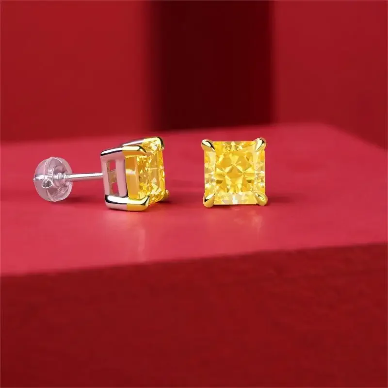 2023 Popular Yellow Zircon Radiant Shape Earrings  Crushed Ice Cutting High Carbon Diamond - Perfect Gift for Women