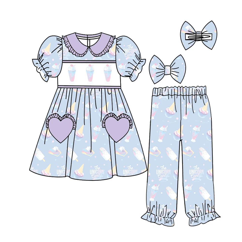Valentine's Day New Girls' Short-Sleeved Heart Bow Floral Print Pants Set Girls' Suit Bow Premium Children's Clothing Baby Set