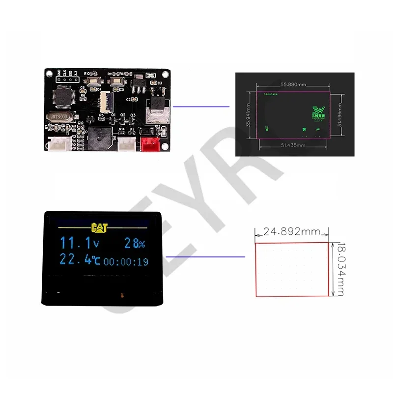 Koparka RC moduł LED LCD miniwyświetlacz z LOGO dla 1/12 1/14 hydrauliczny LESU HUINA Kabolite 580 CAT 336 Volvo JDM DOUBLEE