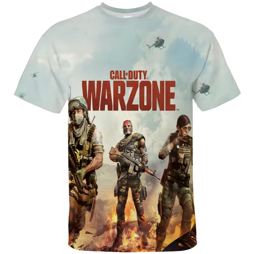 Call of Duty masculino camiseta casual impressa em 3D, o pescoço, manga curta, de grandes dimensões, streetwear respirável, tops, camisetas, jogo popular, verão