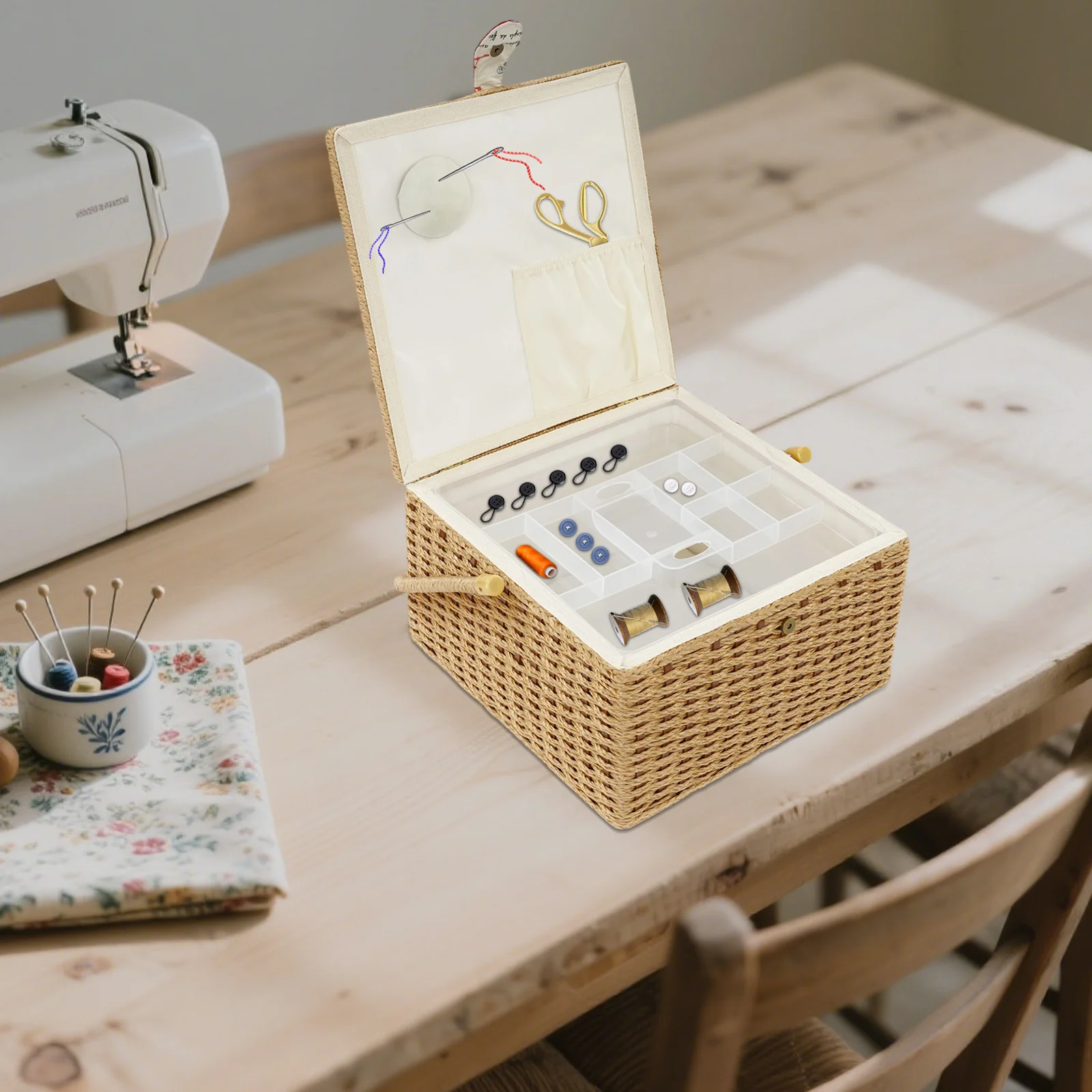 

31.5*31.5*19cm Rectangle Sewing Basket, Portable Storage Basket For Sewing Rooms, Craft Studios, Home Workshops, DIY Corners