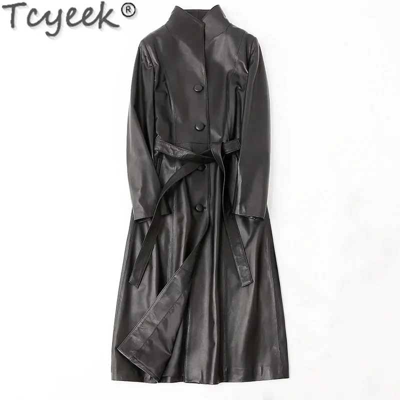 Tcyeek Cappotti di pelle di pecora naturale per donna Giacca in vera pelle Donna Trench di media lunghezza Primavera Autunno Vestiti Jaqueta De Couro