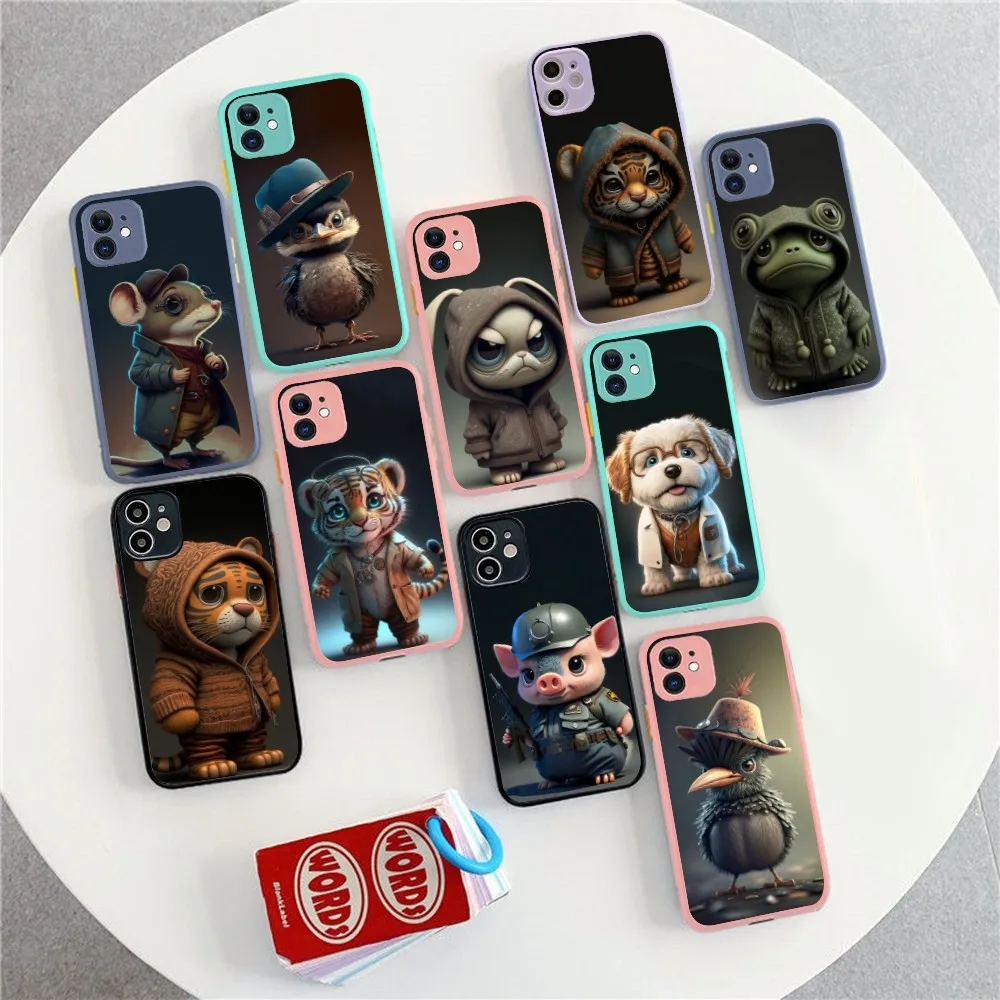 

Monkey Frog Pig Cow Bird Cat Animal Phone Case For IPhone 14 11 12 13 Mini Pro Max 8 7 Plus X XR XS MAX Translucent Matte Cover