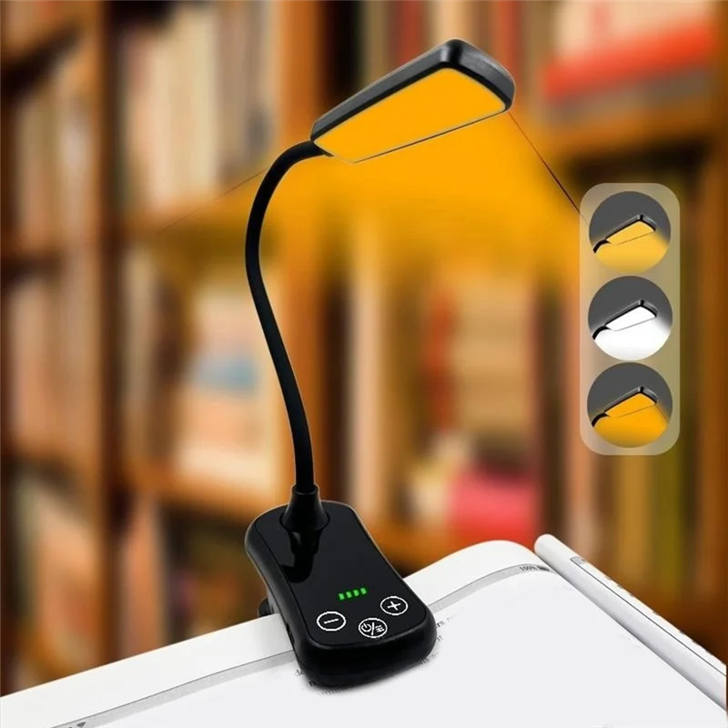 LED Clip on Book Light 3 Colors 8 Brightness USB Rechargeable Light Portable Reading Light Book Lamp Mini Desk Lamp