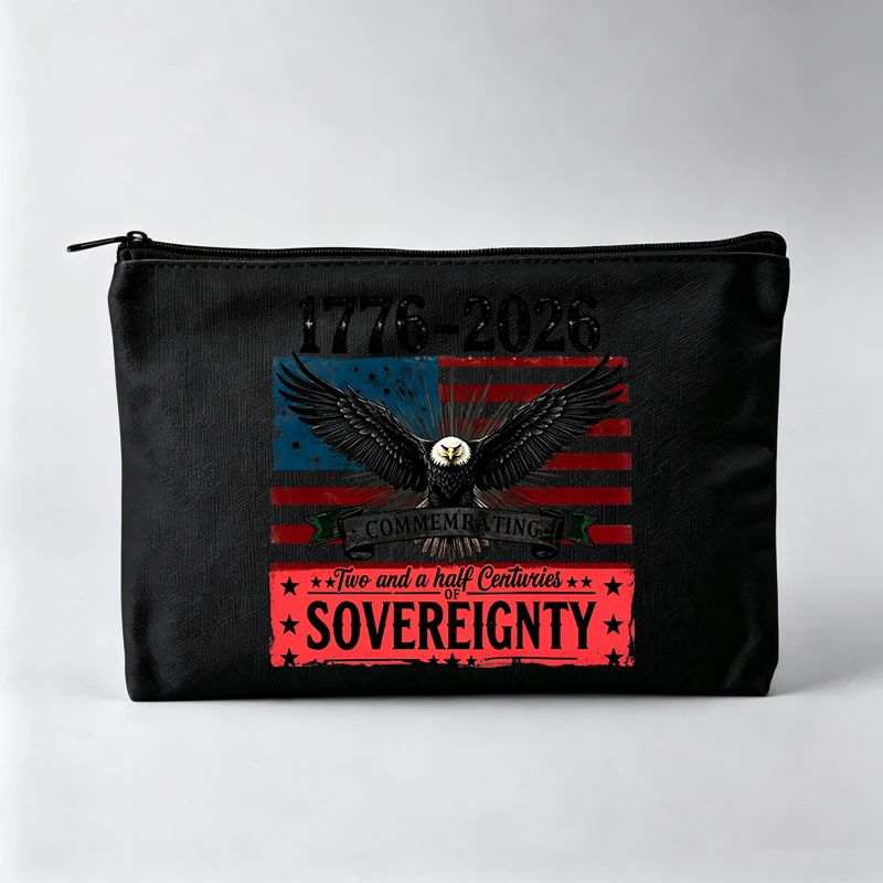 Women's Eagle Graphic Makeup Bag with American Flag Inspired Print, Vintage Style Cosmetic Pouch for Daily Use