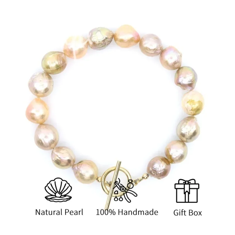 

MYSOYA Candy-Colored Wrinkled Baroque Pearl Bracelet 11-13mm With Gift Box For Him/Her Birthday/Wedding/Christmas/New Year Gift