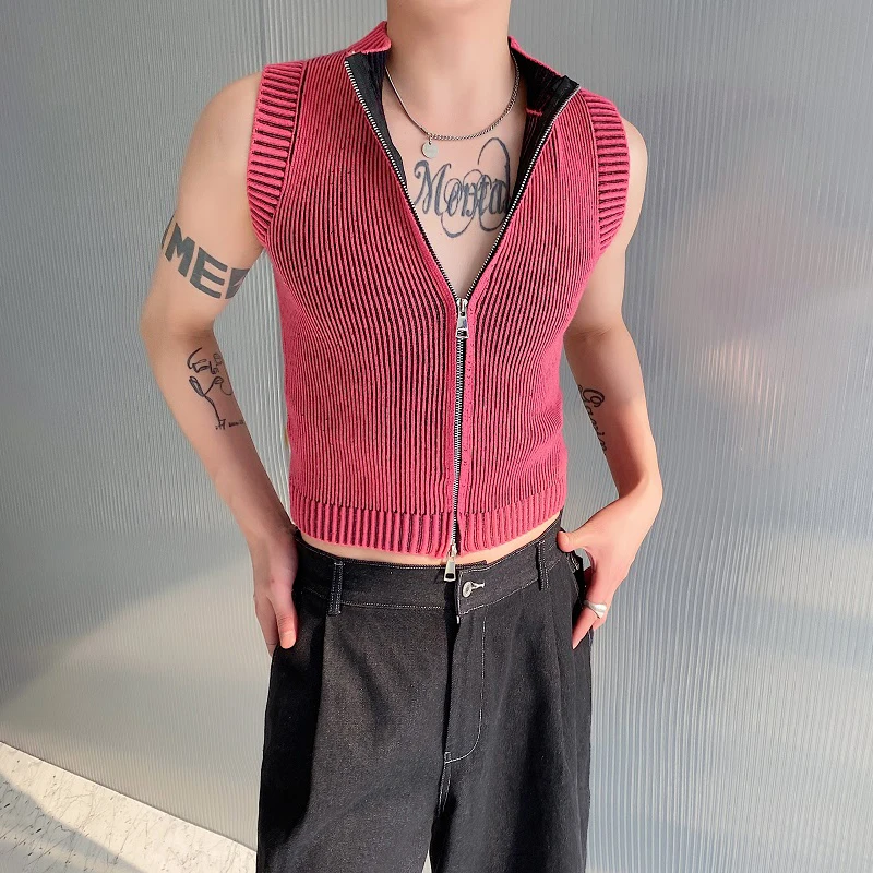 LUZHEN 2024 Summer New Fashion Knitted Elastic Tank Tops Men\'s Street Slim Solid Color Original Trendy Sleeveless Vest LZ1456