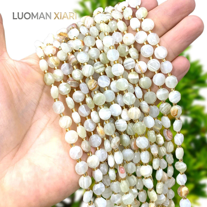 Großhandel 8mm Facettierte Rondelle Naturstein Weiße Calcit Zwischenperle für Schmuckherstellung DIY Armbänder Anhänger Zubehör 15'' – Detail 2