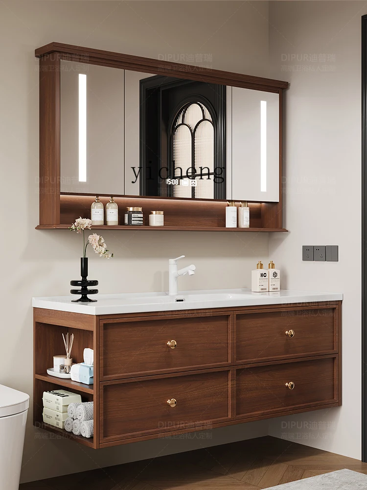 HYS cabinet combination antique ceramic integrated basin bathroom cabinet toilet storage washstand oak