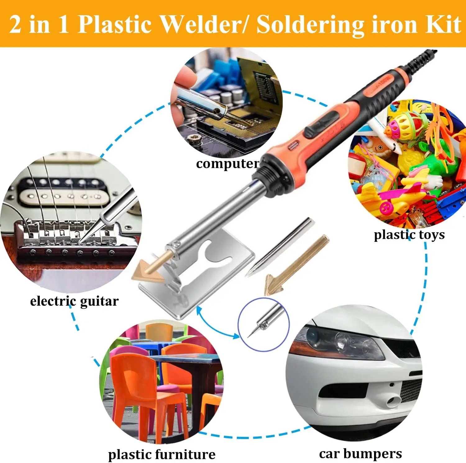 100W Plastic Welder Kit with 56Pcs Rods & Tips, 3-Speed Soldering Iron Gun for Car Bumper, Dashboard, Kayak Repair