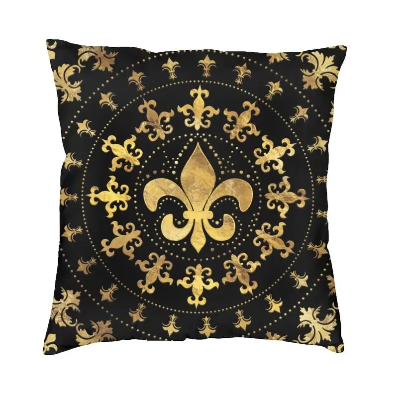 Gold And Black Fleur De Lis Throw Pillow Cover Living Room Decoration Fleur-De-Lys Lily Flower Cushion Decoration Pillowcase