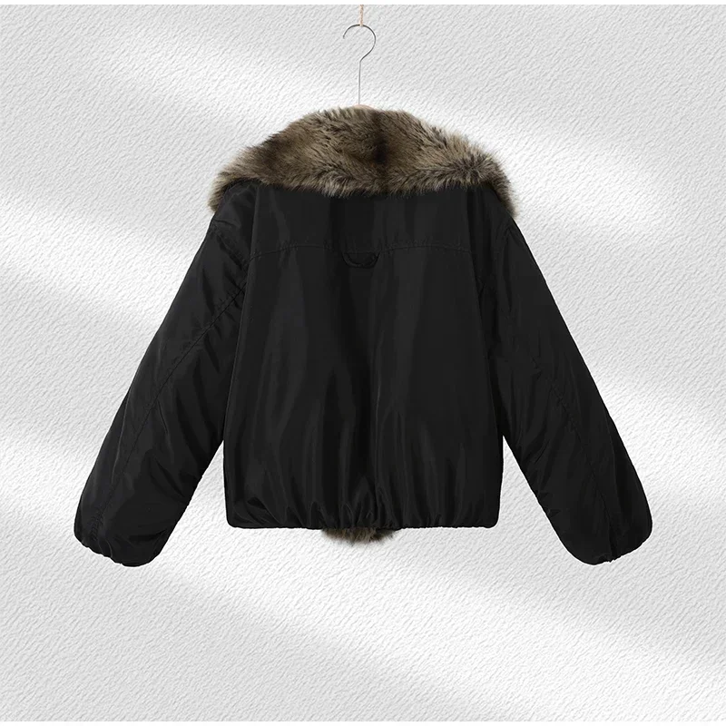 Herbst Winter Kunstpelz Patchwork Kurze Mäntel Damen Verdickte Revers Lange Ärmel Taschen Schwarze Jacken 2026 Damenmode Neue Oberbekleidung – Detail 4