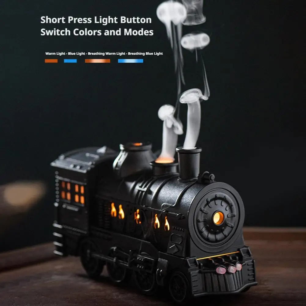 Train Air Humidifier Vintage Locomotive Aroma Essential Oil Diffuser Jellyfish Mist Smoke Ring Remote Light Desktop Home Gifts