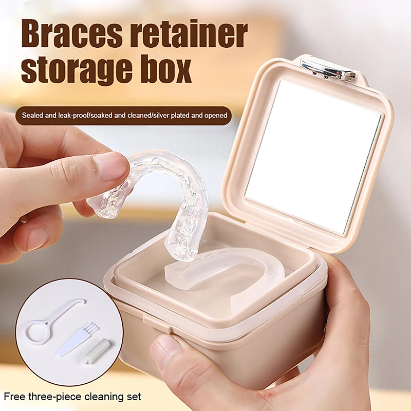 

Invisible Braces Portable Soaking Cleaning Mirror Box Dentures Orthodontics Retainer Storage Container Tooth Sealed Case