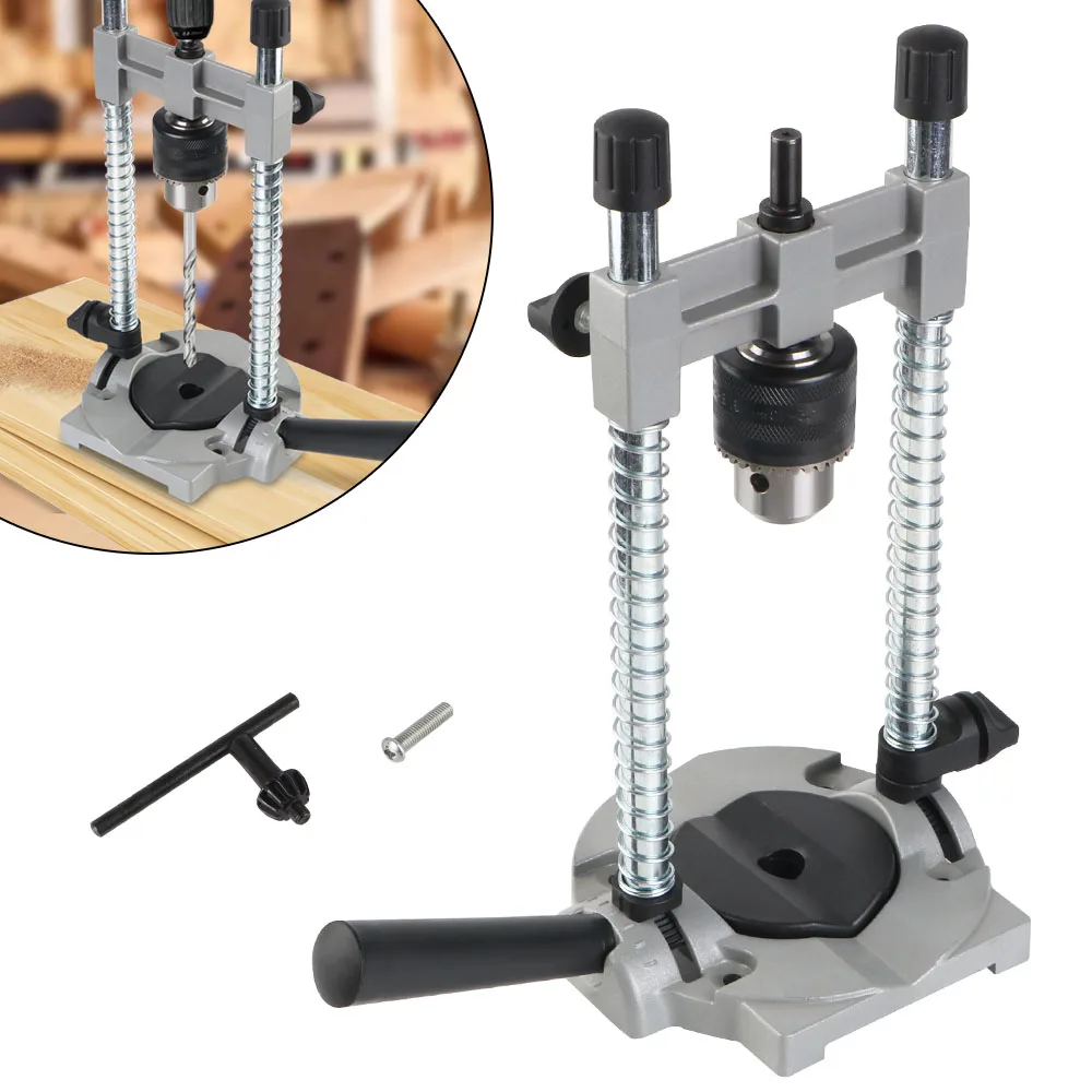 

Drill Stand Aluminum Base Multi-Functional with Steel Column Adjustable for Woodworking Power Tool 0-45 Degree Angle