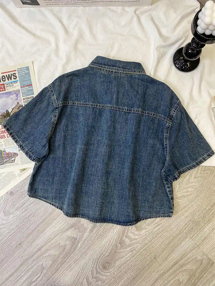 Neue Sommer frauen Denim Tops Einfarbig Lose rundhals Kurzen Ärmeln Große Größe Alle Spiel Einfache Pendeln Mantel