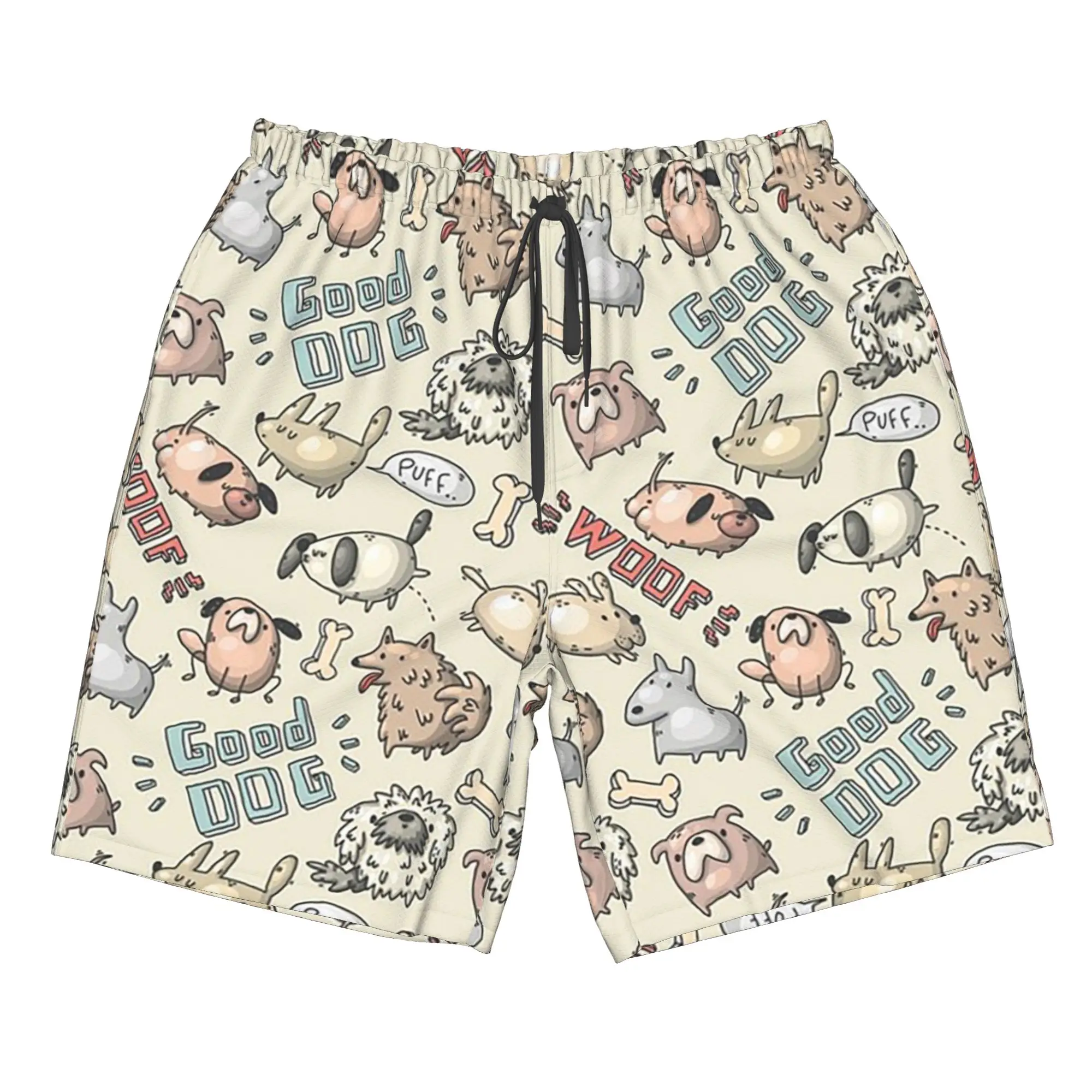 Big Eared Dog Letter Woof And Bones Trunks Beach Board Shorts Casual Quick Dry Swim Summer Men Pants