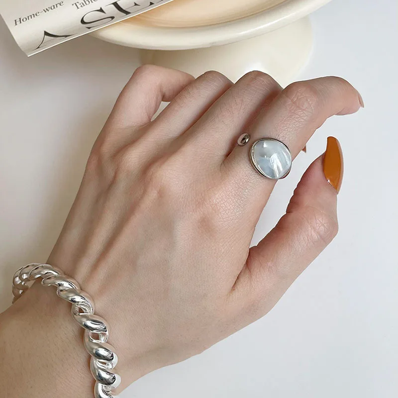 PANJBJ 925 Sterling Silber Mondstein Unregelmäßigen Ring für Frauen Party Geschenk Adjustabler Persönlichkeit Koreanische Dropshipping – Detail 18