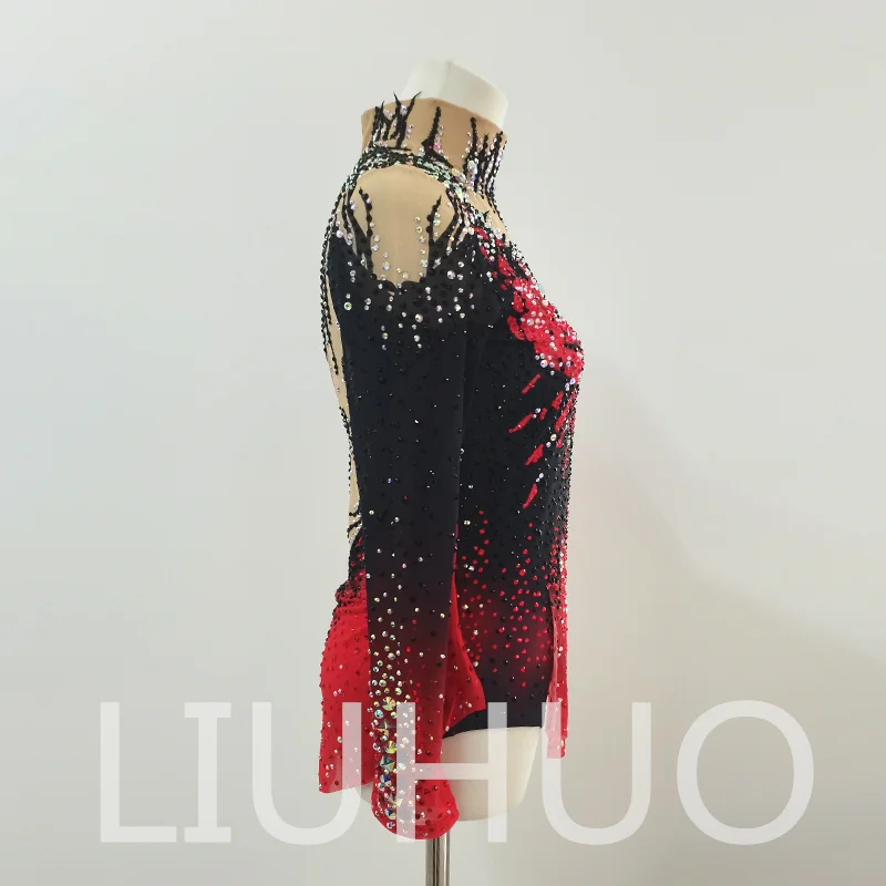 LIUHUO justaucorps de gymnastique rythmique manches longues Performance de pom-pom girl compétitif pour les enfants