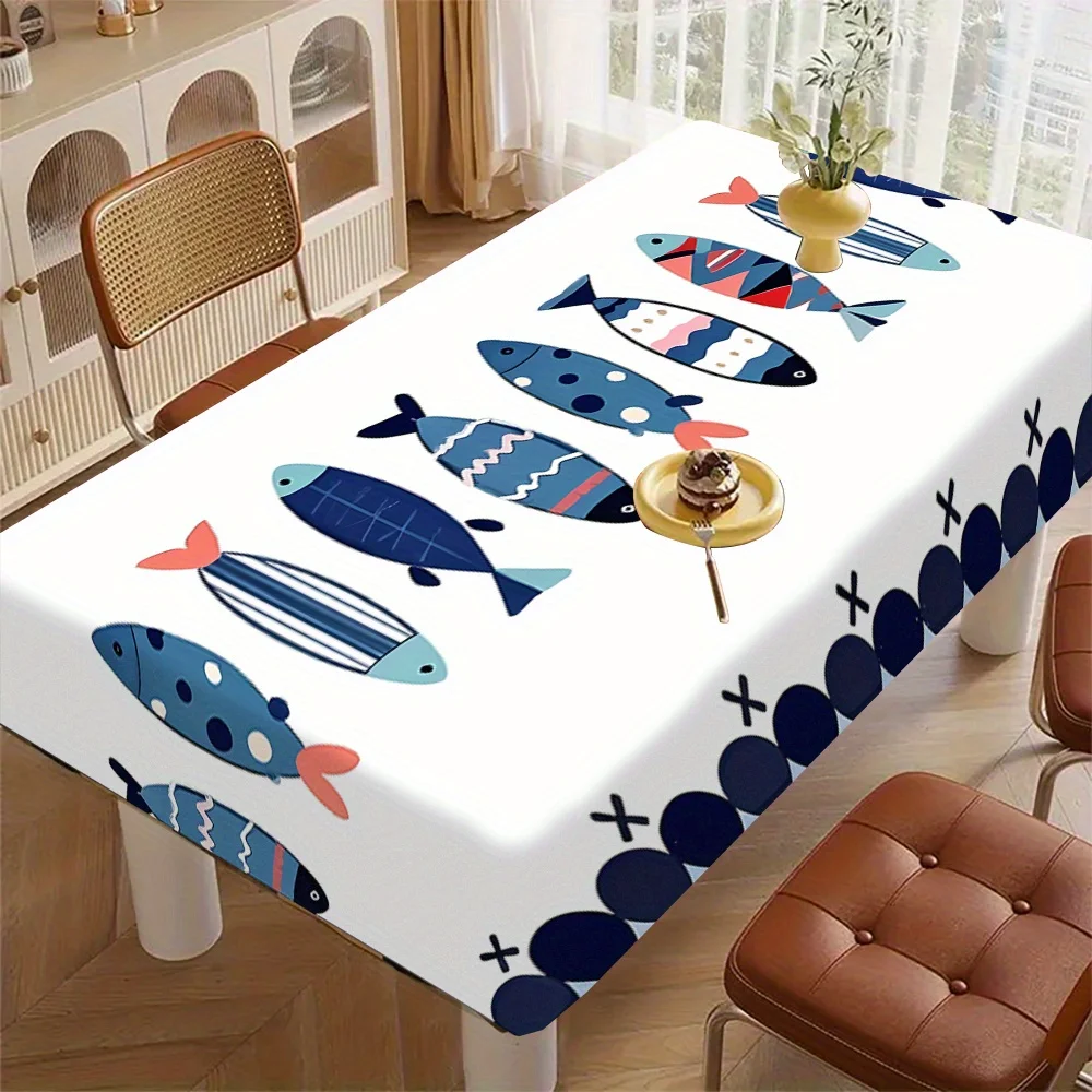 Bohemian Sardine Pattern Tablecloth, Polyester Table Cover with Colorful Fish Design Table Runner Modern Home Decor Accessory