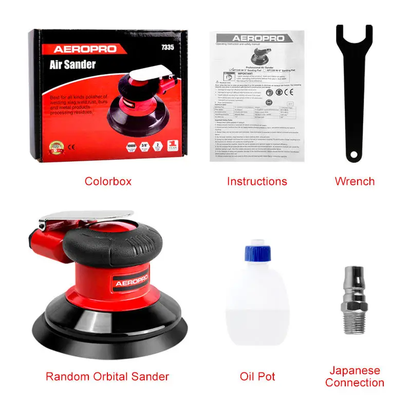 AEROPRO AP7335 5 Inch Air Palm Sander 12000RPM 5mm Orbit Dual Action Polisher for Auto Detailing Furniture Metal Polishing