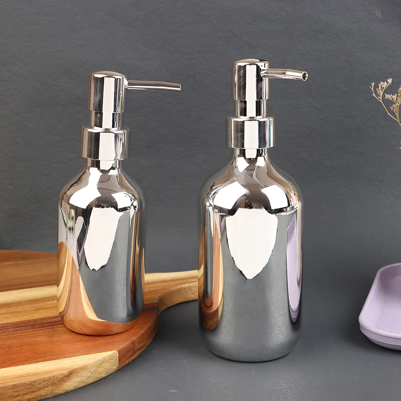 【500 ml versilberte Seifenspenderflasche, leer, mit Handpresse, nachfüllbar, für Lotion, Badezimmer, Shampoo, Duschgel, Behälter, Zubehör】