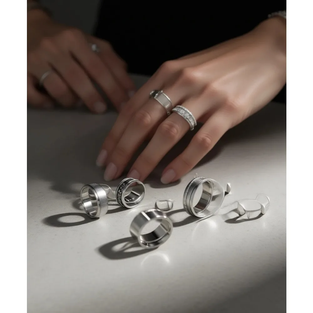 Juego de 16 Anillos Sencillos de Acero Inoxidable Plateado para Hombre y Mujer, Anillos de Promesa de Boda