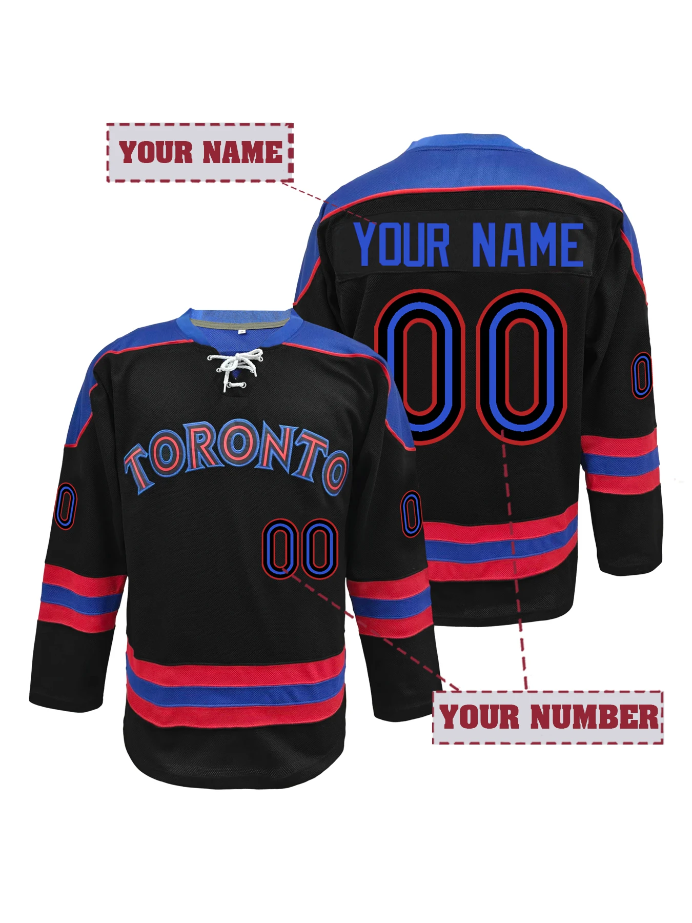Custom Name and Number Toronto Embroidered Hockey Jersey Unisex Long Sleeve Stripe Ice Hockey Sportswear for Fans