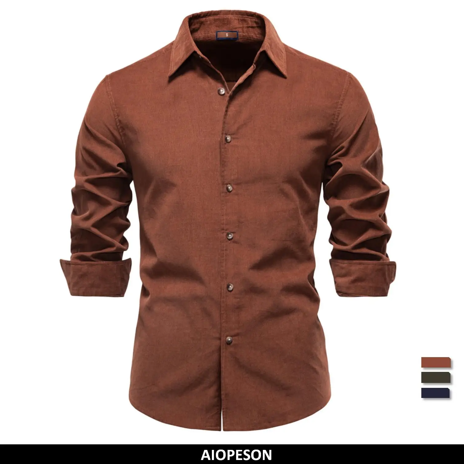

AIOPESON 2025 Corduroy Shirt Men 100% Cotton Solid Color Autumn Winter Thicken Business Casual Long Sleeve Classic Mens Shirts