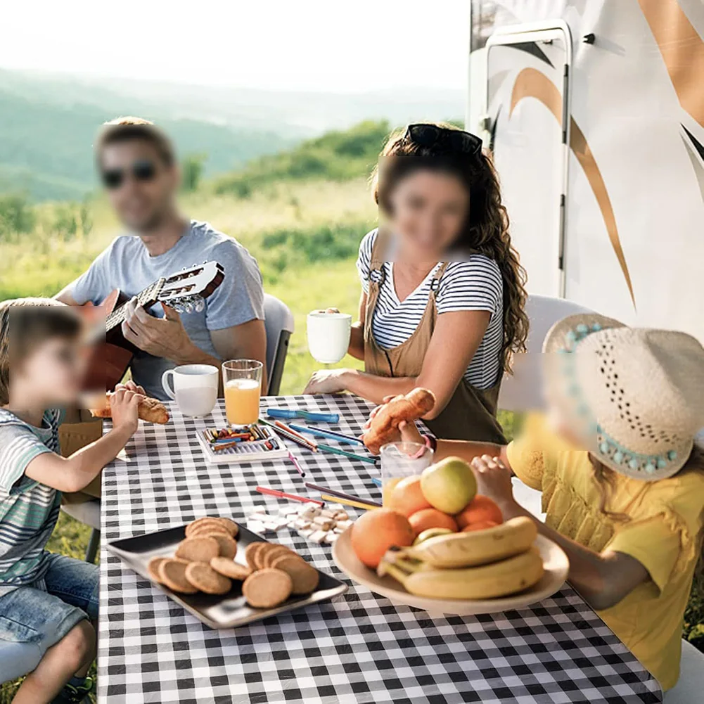 

Waterproof Picnic Tablecloth Set with Elastic Edge for Table and Benches 3 Piece Outdoor Cover Polyester Material