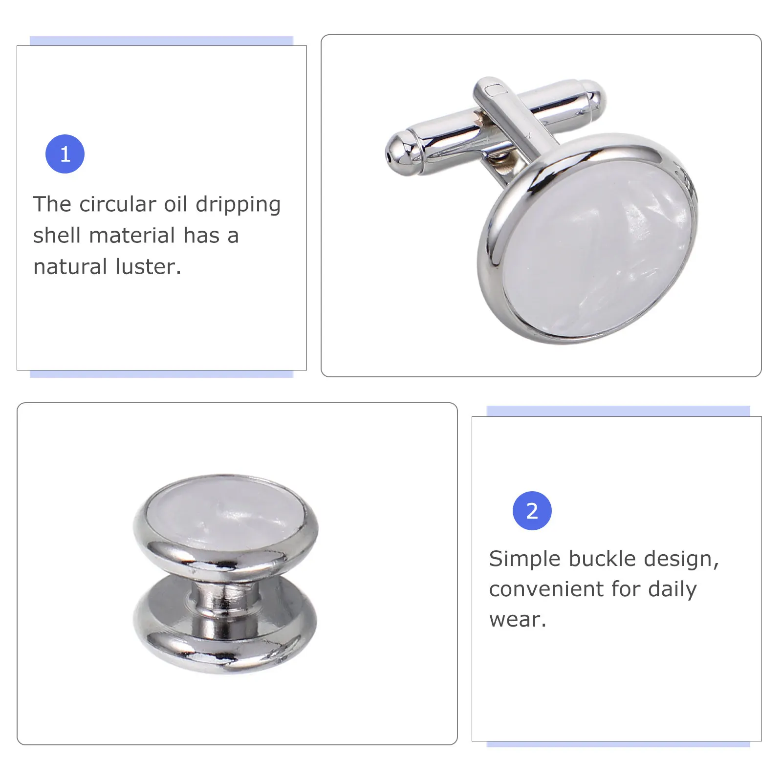 1Set Sophisticated Cufflinks and Shirt Studs for Men Round Enamel Shell French Cuff Shirts Tuxedo Studs Groom Cuff Links